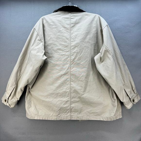Vintage Eddie Bauer Jacket Men's XL Beige Canvas Flannel Lining Corduroy Collar - Picture 2 of 12